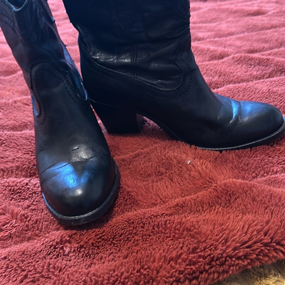 Frye Black Leather Ankle Booties with Rounded Toe